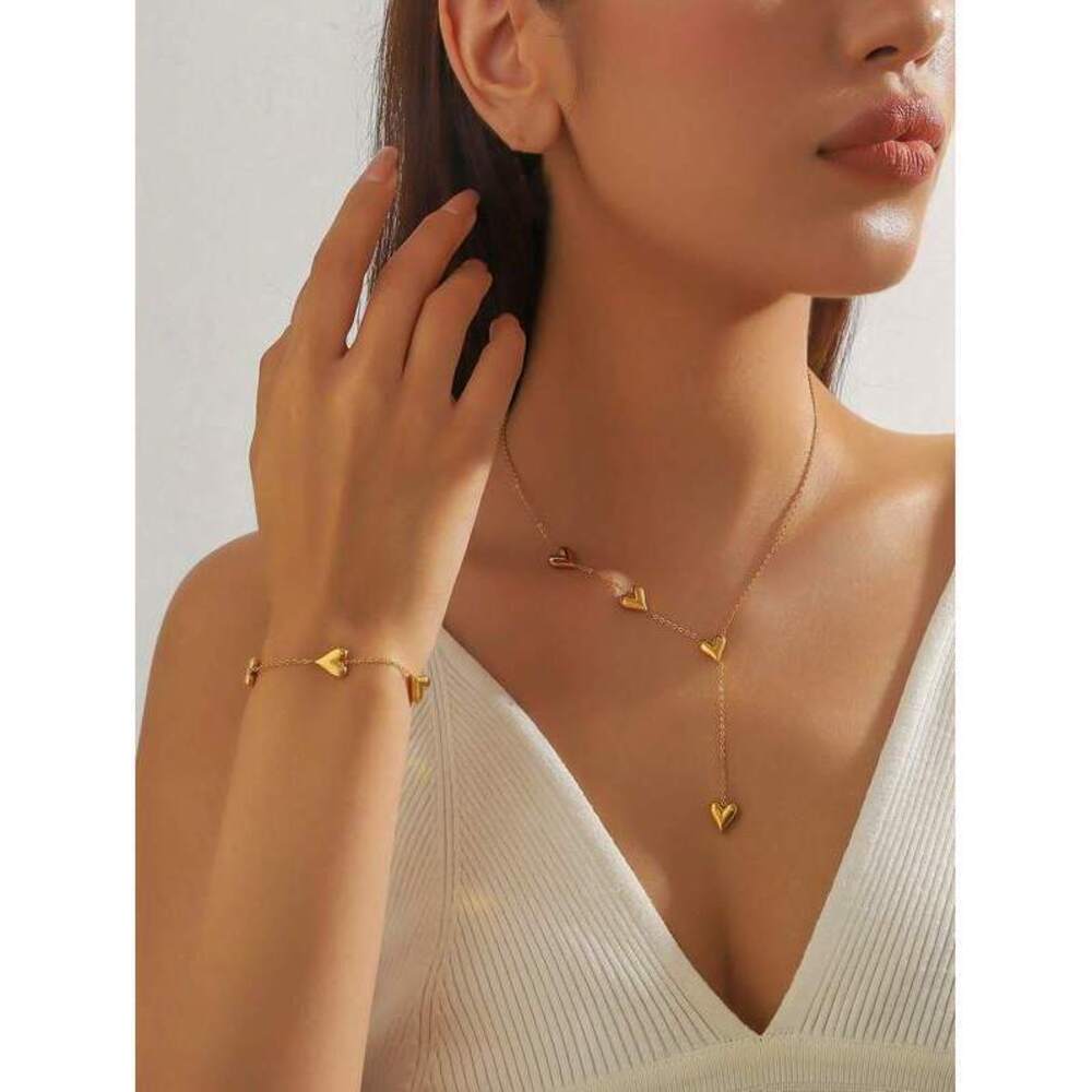 Stainless Steel Heart Shaped Hollow Flat Snake Chain Pendant Necklace & Bra Y2K